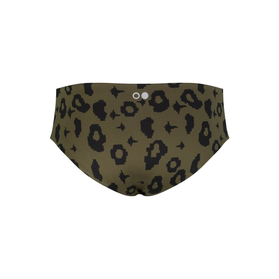 nachhaltige bikini bottom amami green leopard moss, sustainable swimwear, reversible swimwear