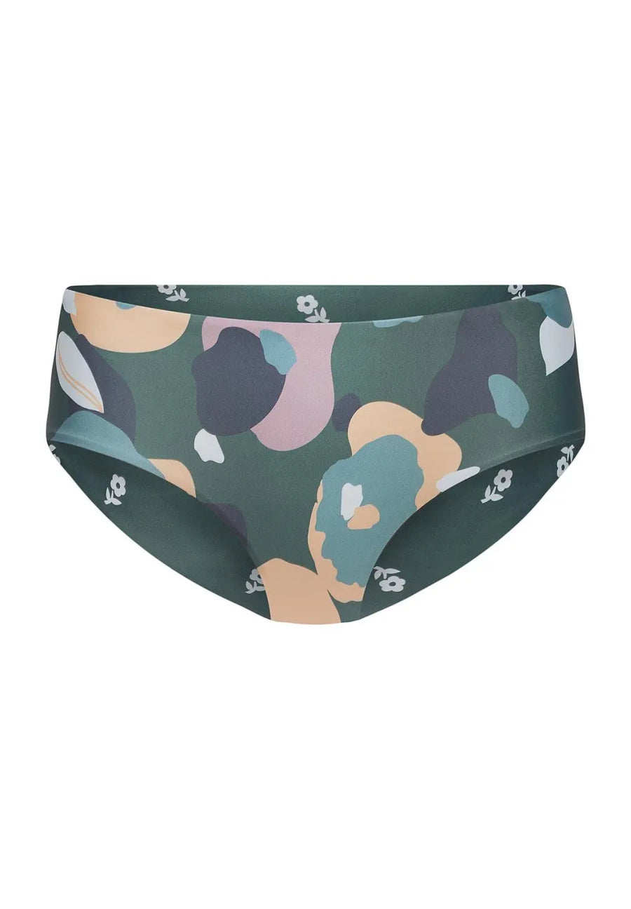 boochen sustainable surf bikini bottom Amami style in green flower print