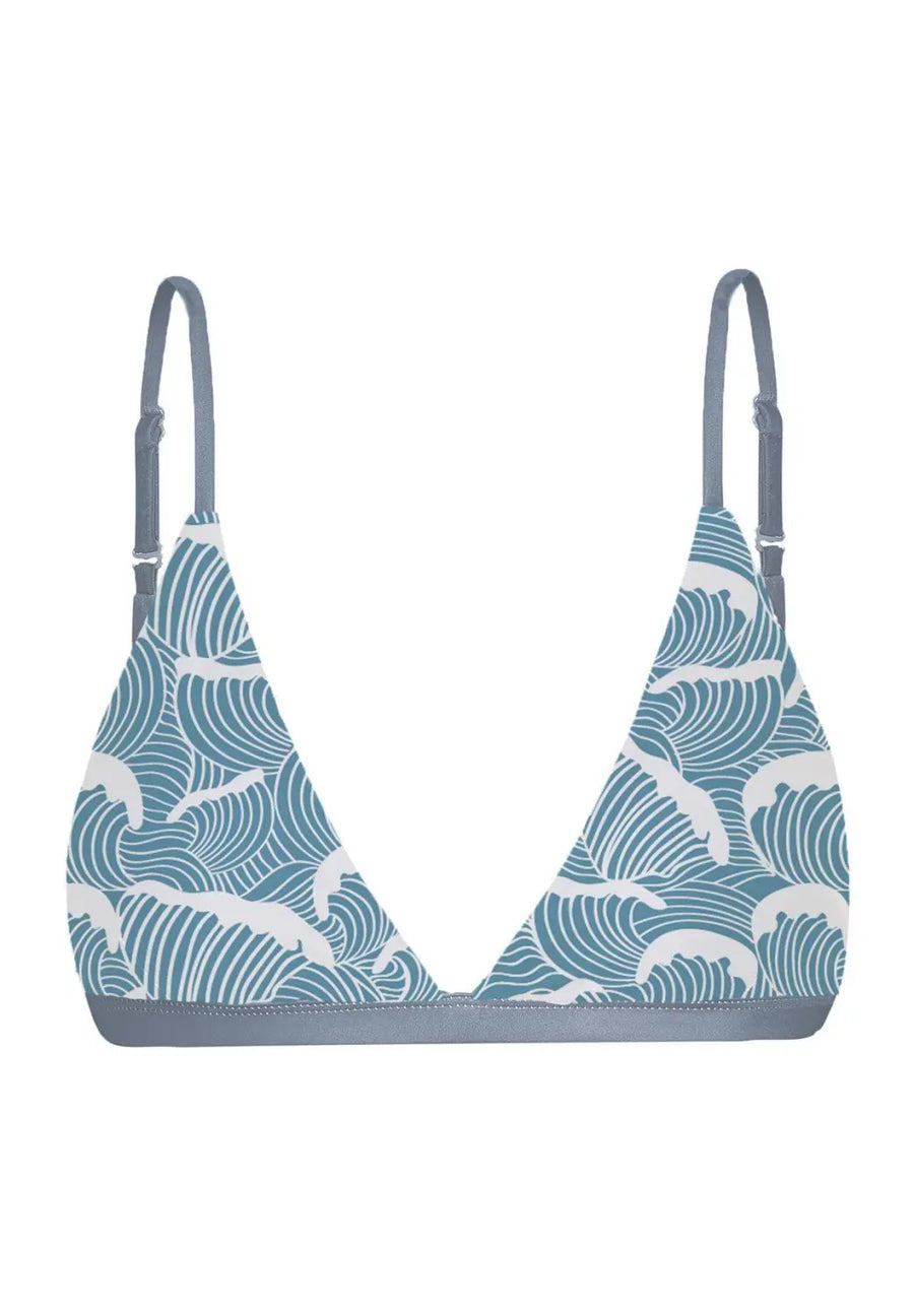 boochen sustainable surf bikini Top Amami style in Ocean Waves print