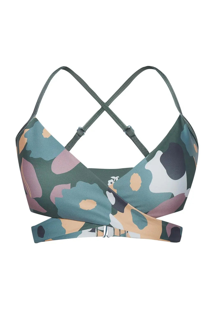 boochen sustainable surf bikini Top Arpoador style in green flower print