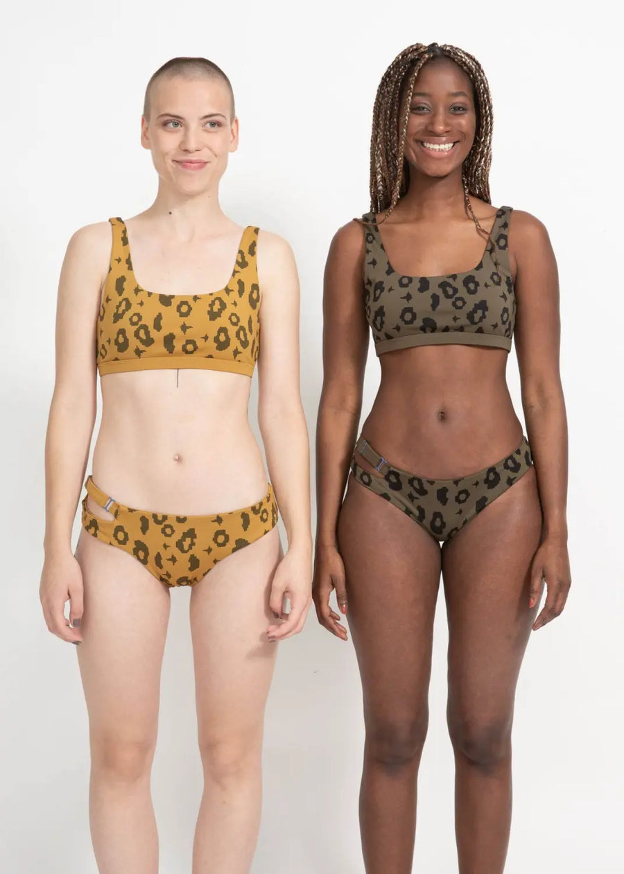 boochen sustainable bikini bottom caparica in yellow leopard Reversible bikini, surf bikini, eco-friendly swimwear, nachhaltige bademode, bikini unterteil