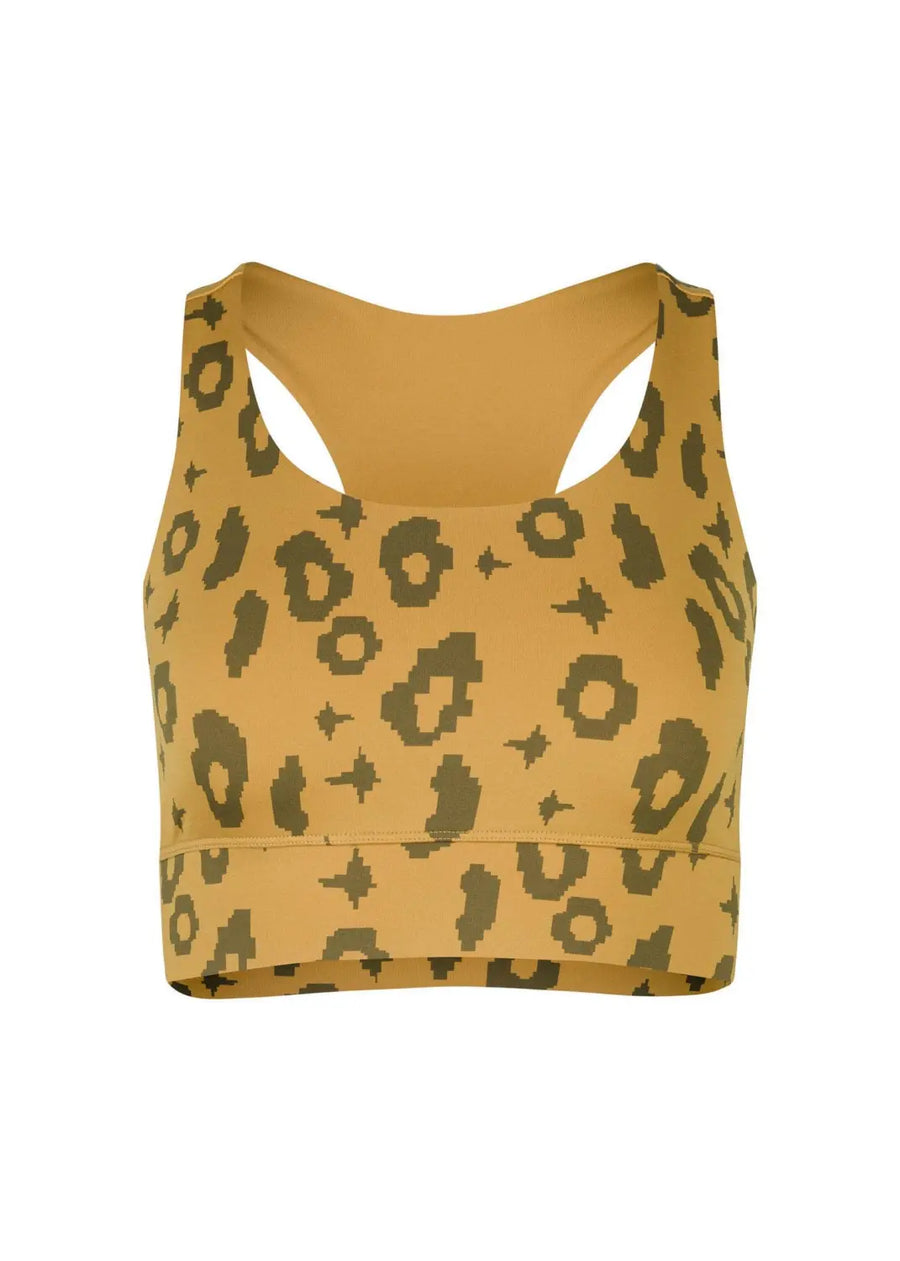 boochen eco-friendly sportsbra, yoga top, sportsbh, sustainable activewear, sustainable sportstop, nachhaltige sportsbh in yellow leopard print