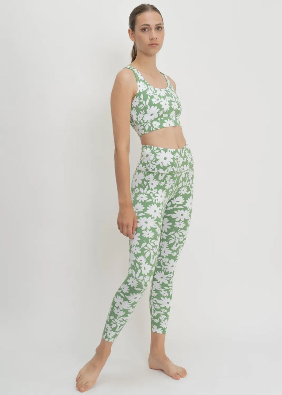 Surf & Yoga Leggings in Green Moonflower - Leggings