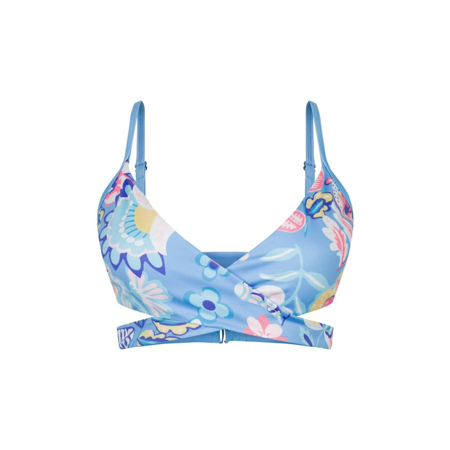 boochen sustainable bikini top Arpoador in Summer floral / skyblue. Reversible bikini, surf bikini, eco-friendly swimwear, nachhaltige bademode, bikini oberteil