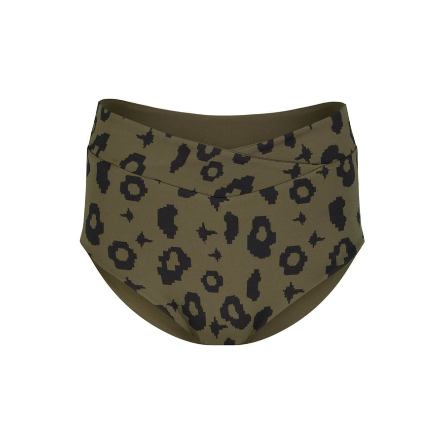nachhaltige bikini bottom Diani green leopard moss, sustainable swimwear, reversible swimwear